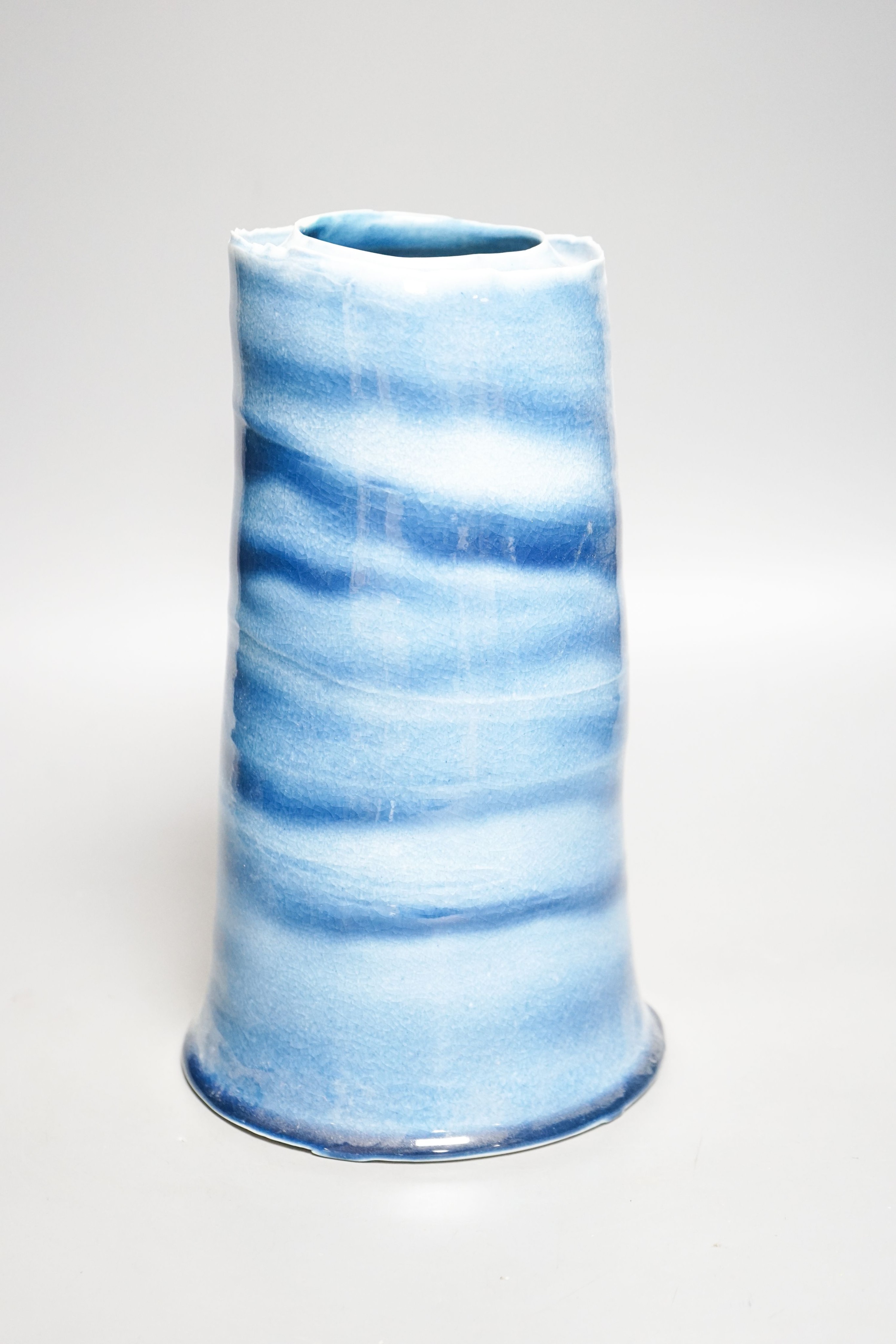 Tanya Gomez (b.1974), a blue glazed thrown cylindrical vase 30cm
